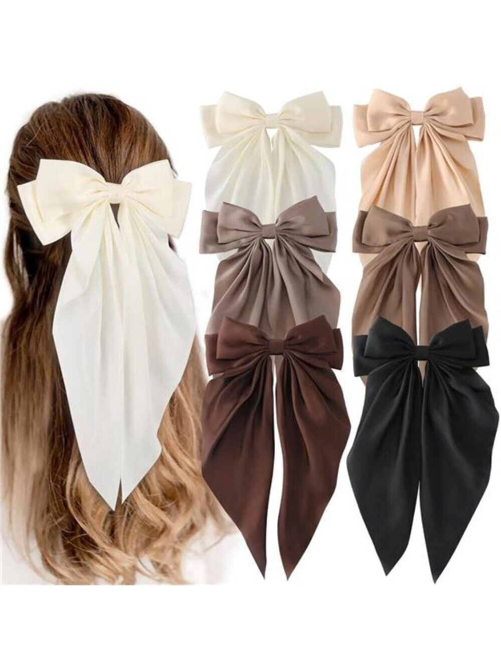 Large satin hair bows clips set women girls long tail barrette cute hair accesso